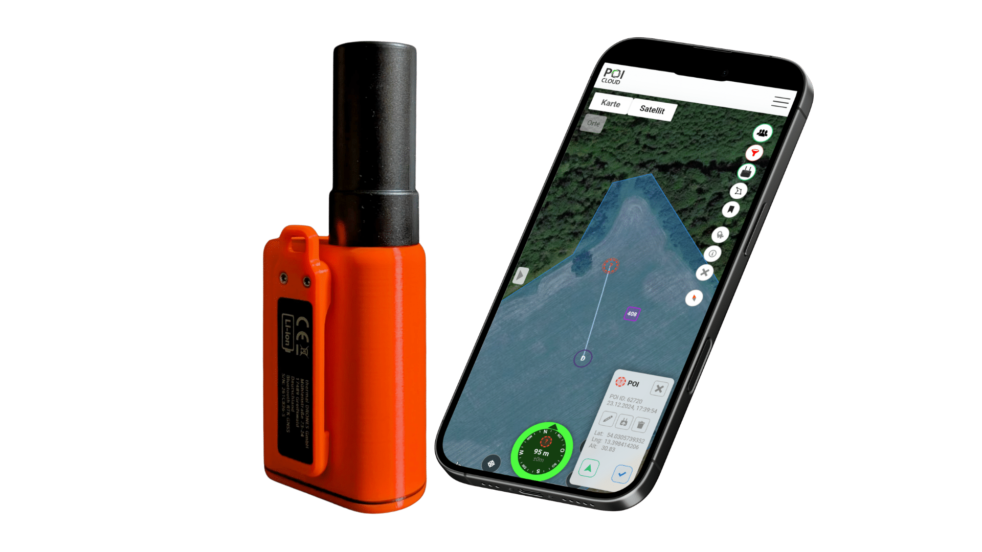 POIApp RTK-Empfänger mit Smartphone
