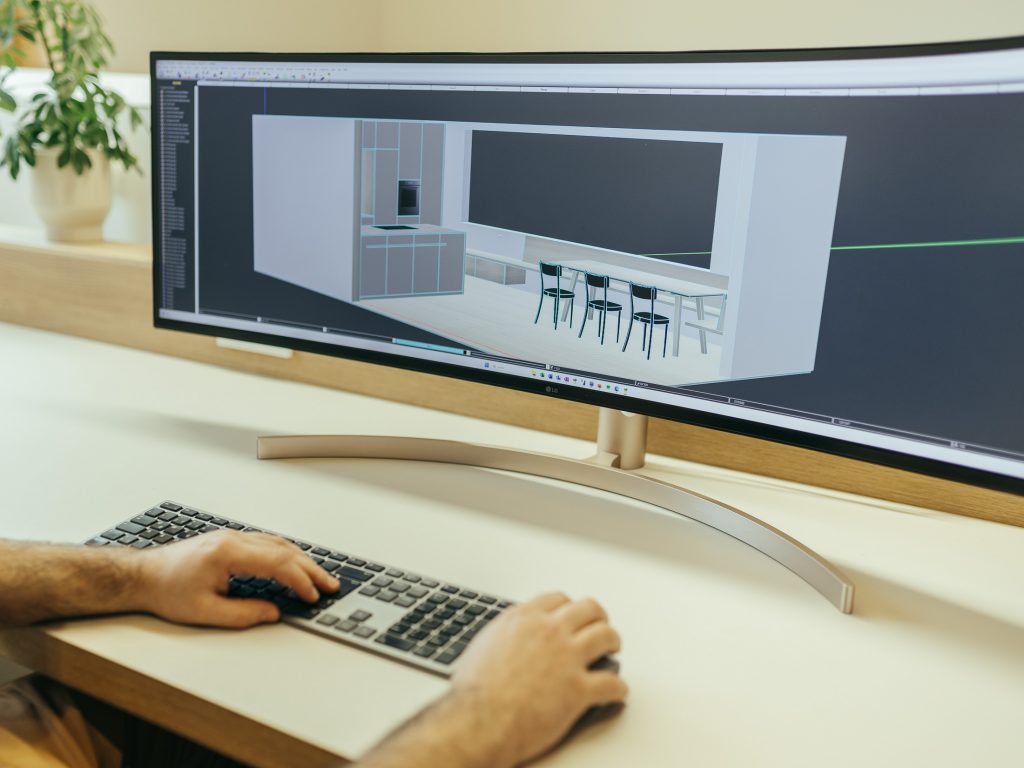 Innenarchitektur-Planung am Computer mit 3D-Modell