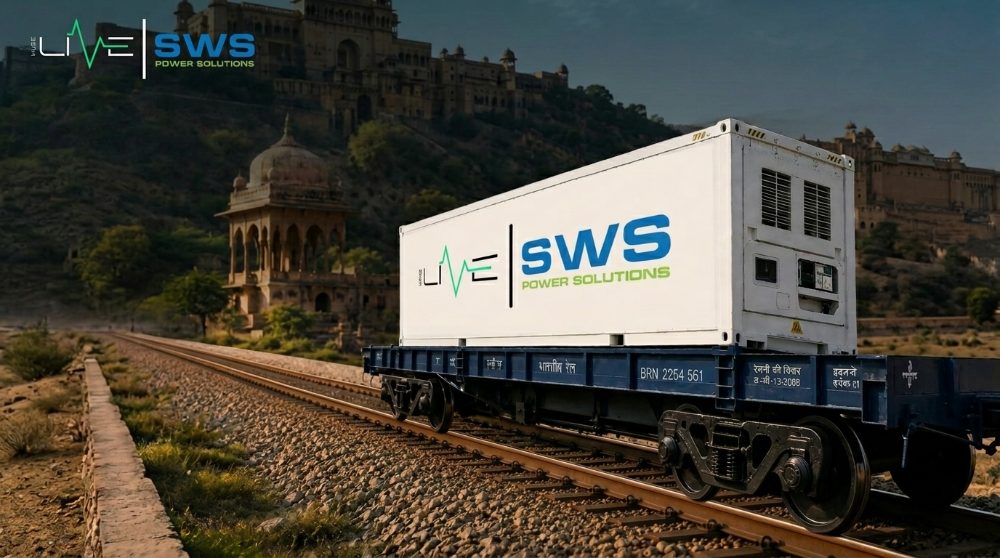 Kühlcontainer in Indien auf Indian Railways Flatwagen