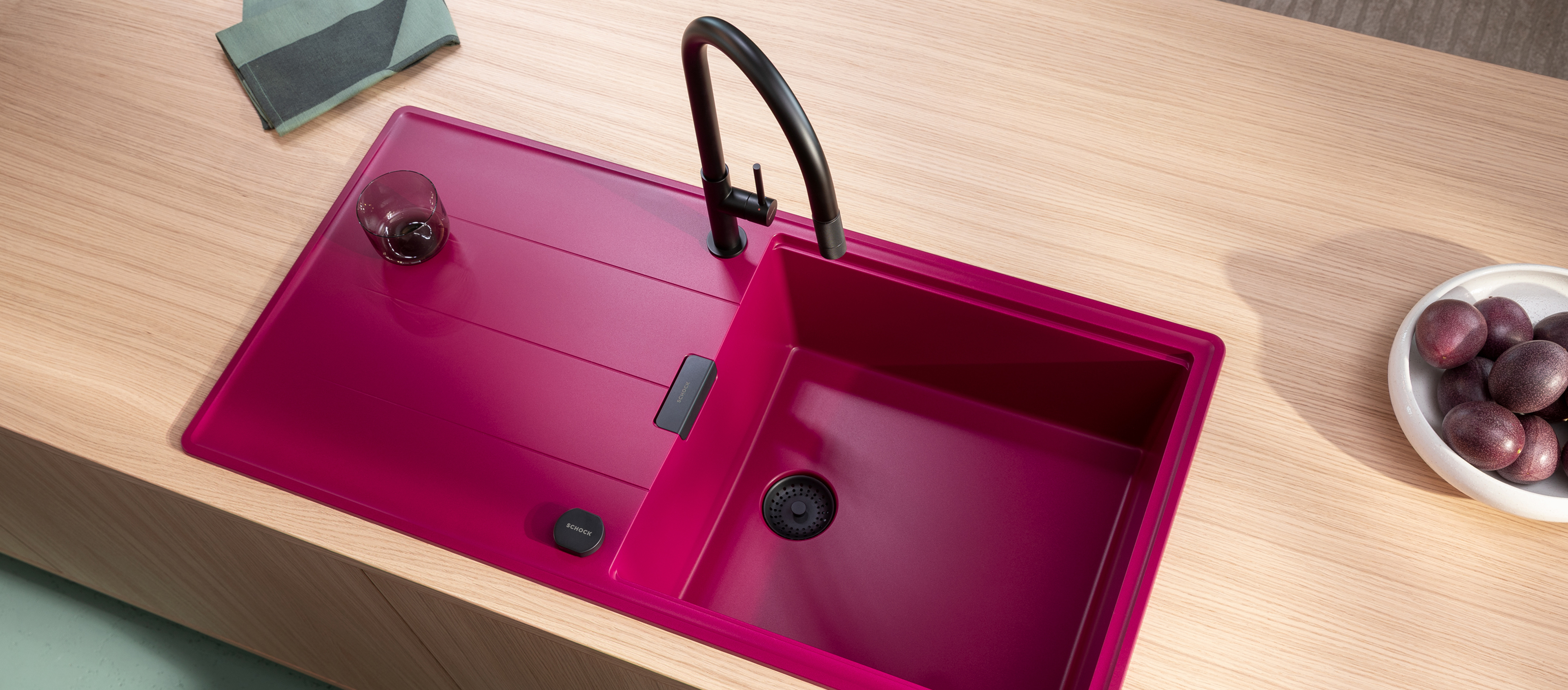 Granitspüle Tia D-100L in Berry (Quarzkomposit)