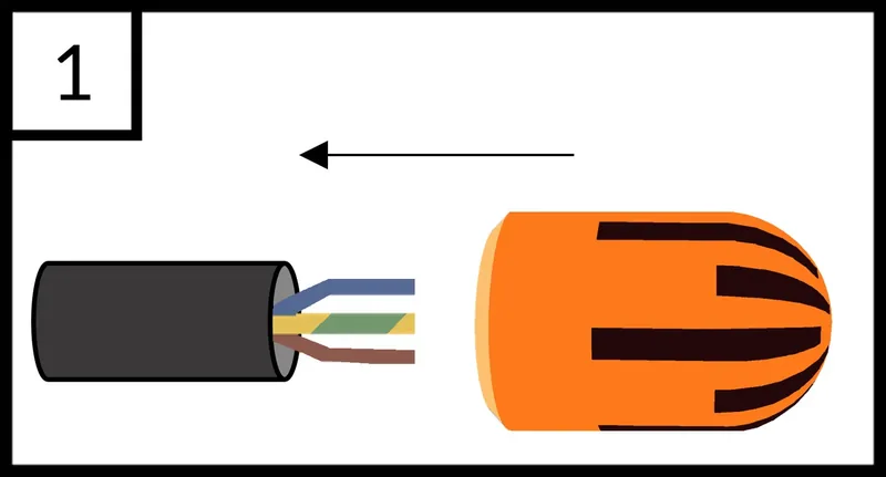 Cap being pushed onto the cable end