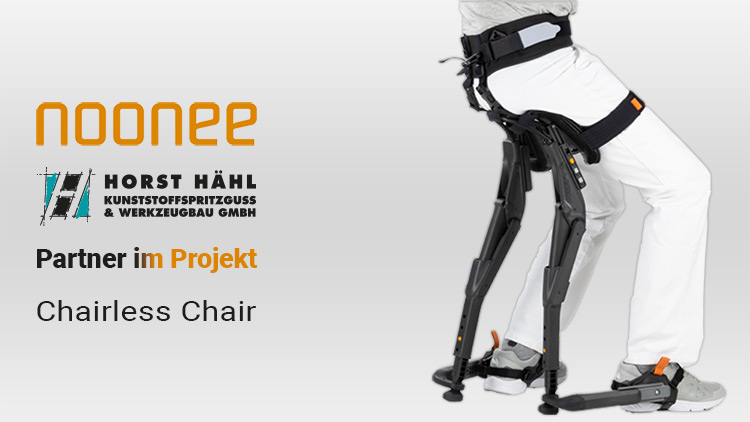 Exoskelett noonee Chairless Chair – 26 Spritzgussteile, 14 Werkzeuge