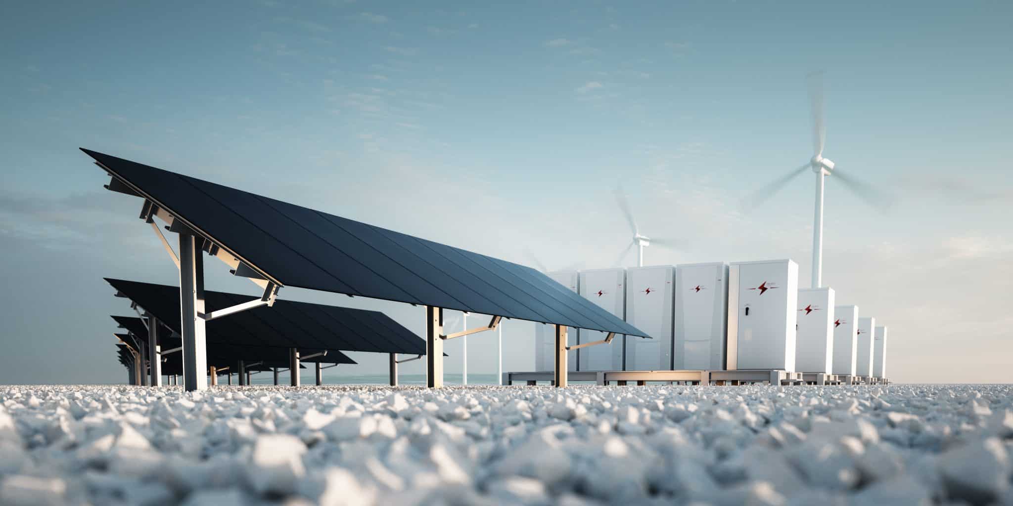 Solaranlage, Windräder und Stromspeicher