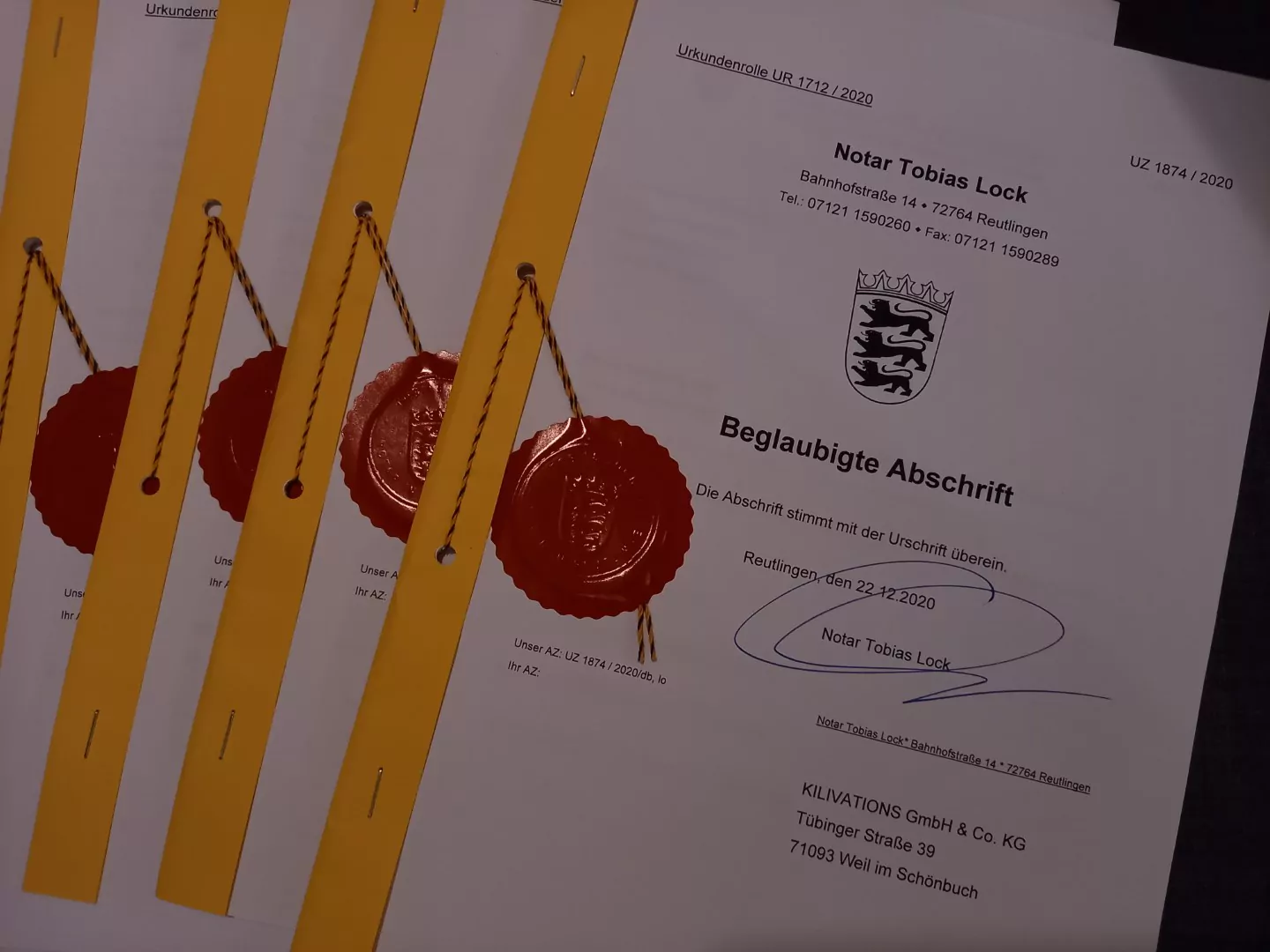 Notarunterlagen zur Gründung der GmbH & Co. KG