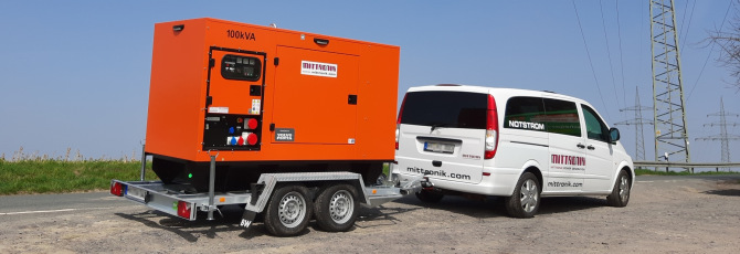 Mobile 100 kVA generating set on tandem-axle trailer