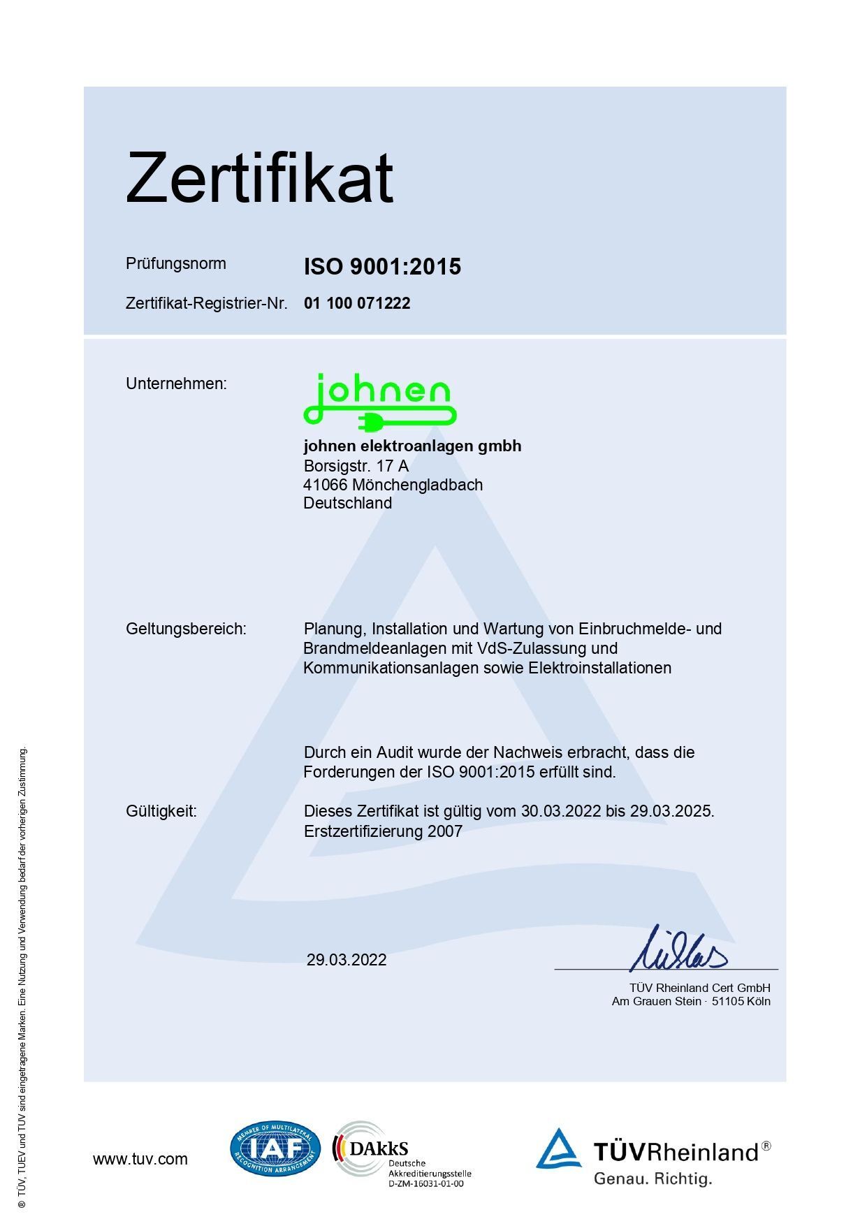 ISO 9001:2015 Zertifikat