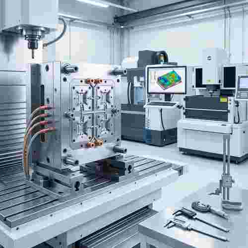 Stahl-Spritzgießwerkzeug mit 3D-CAD-Wireframe