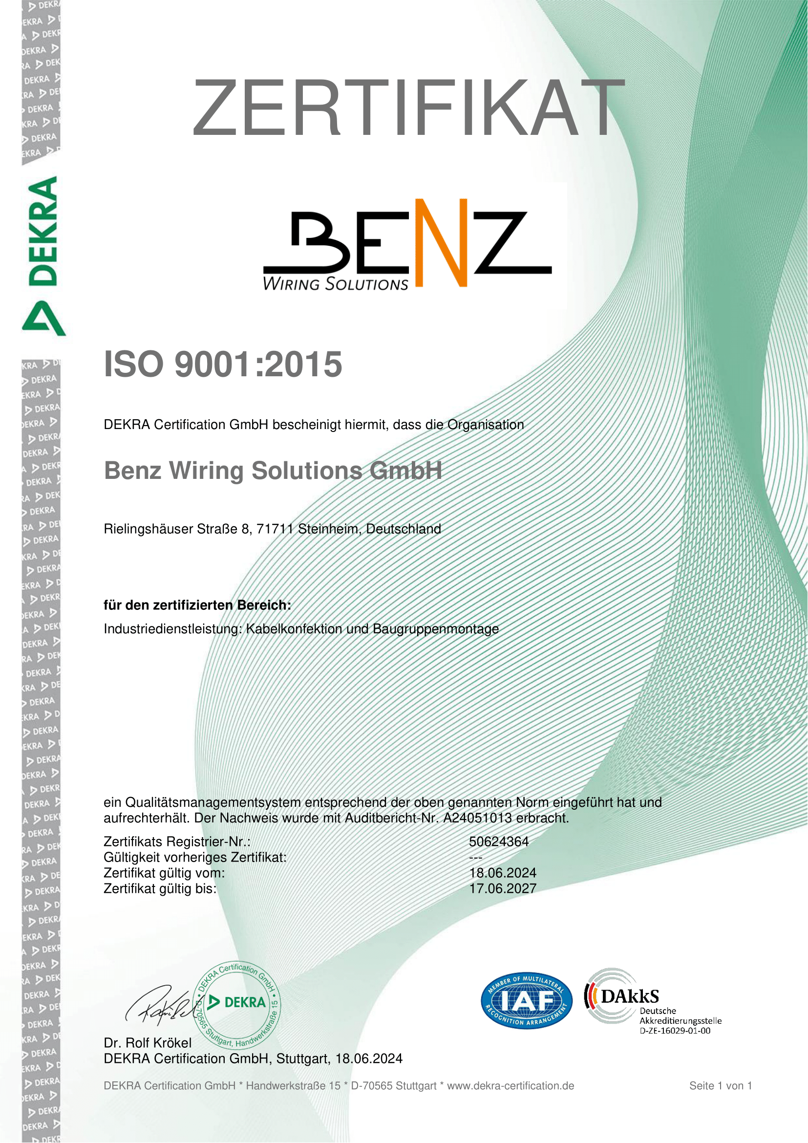 Zertifiziert nach ISO 9001:2015 durch die DEKRA