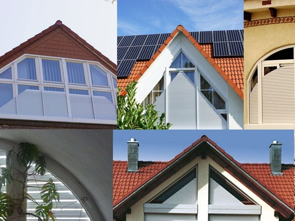Schräg- und Rundrollläden in verschiedenen Fensterformen
