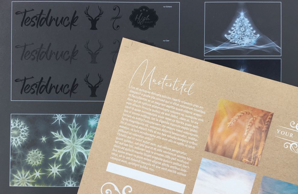 Drucksachen mit Weiss-, Gold- und Silberdruck