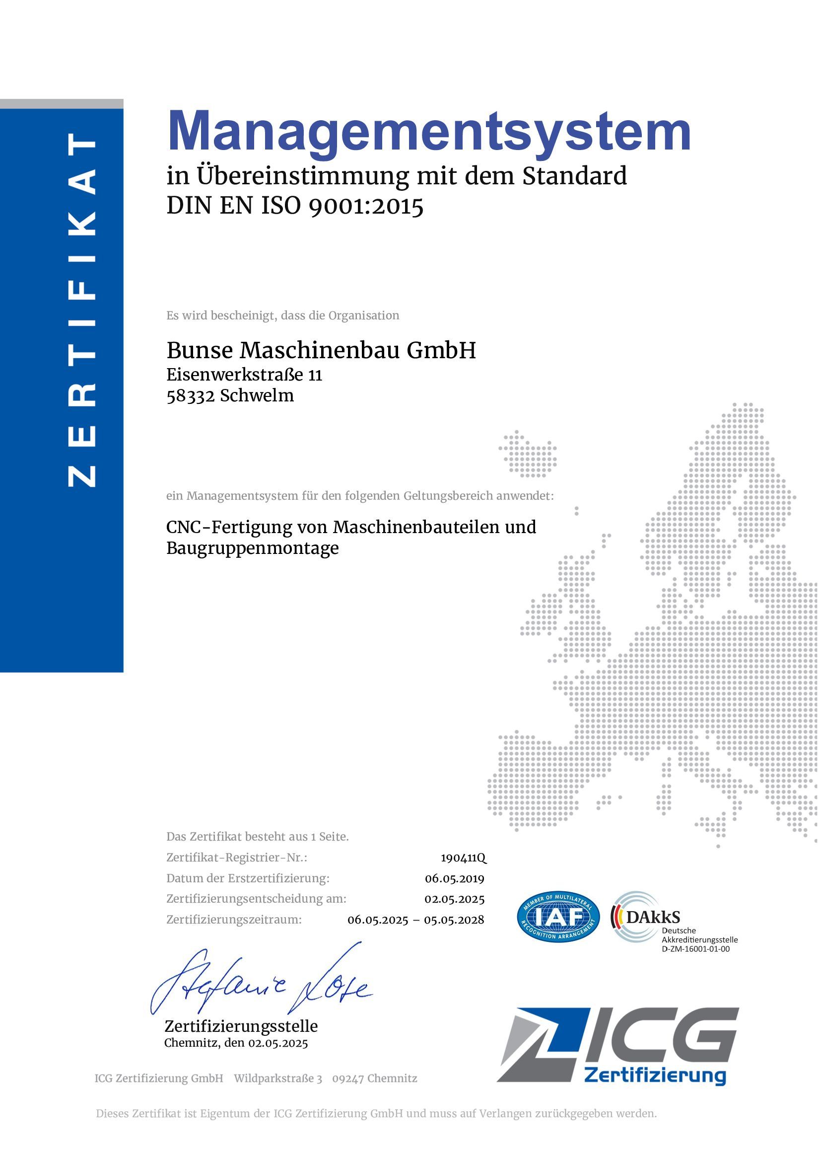 Zertifikat DIN EN ISO 9001:2015