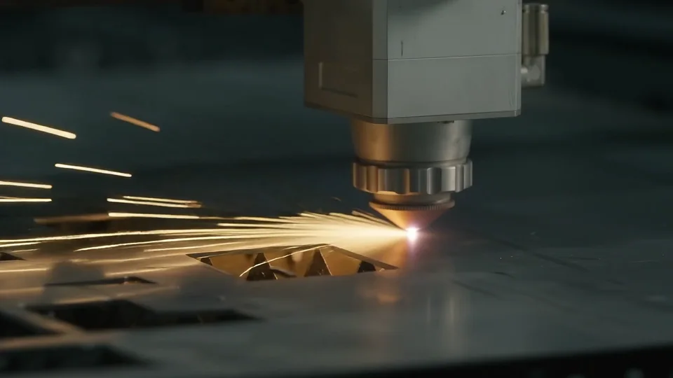 KI-Visualisierung eines Laserschneidkopfs bei der Blechbearbeitung