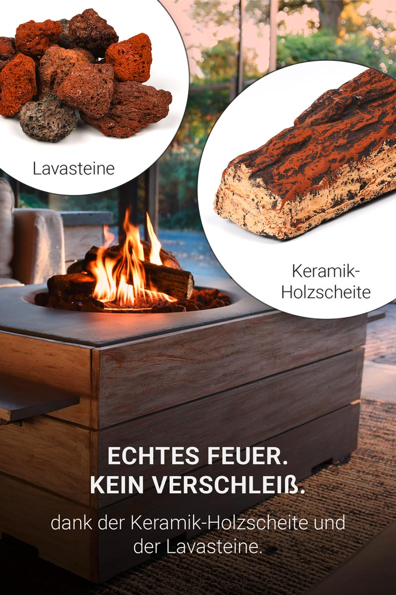 Keramik-Holzscheite und Lavasteine