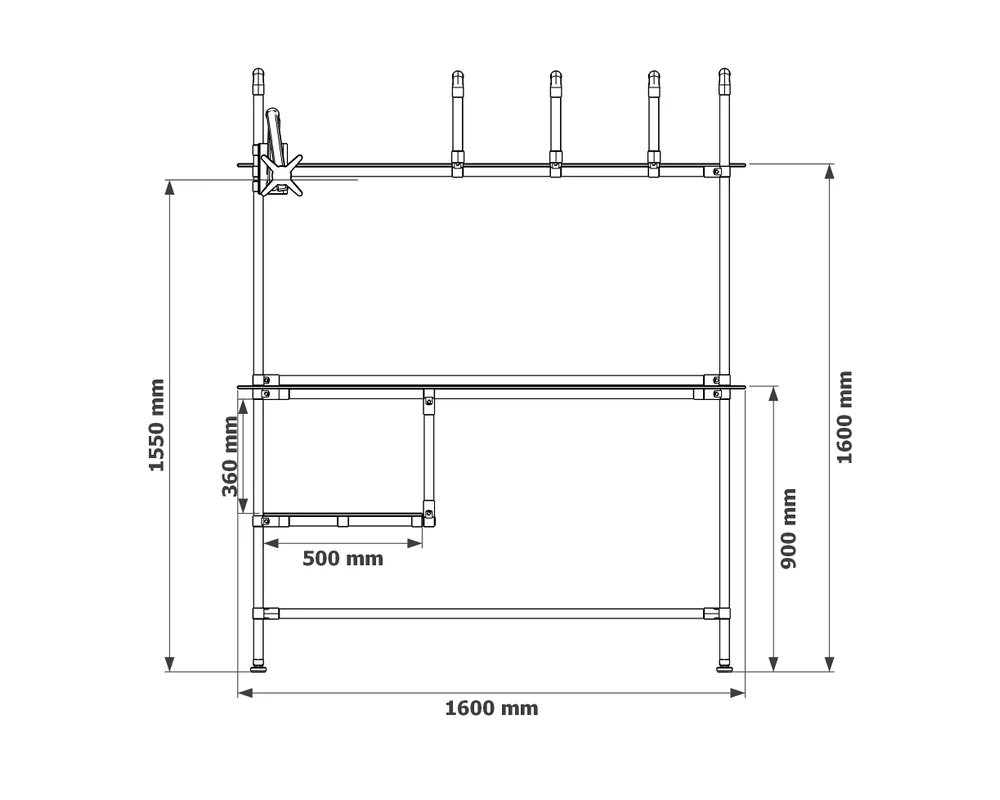 LOGIFORM workstation, front view with dimensions