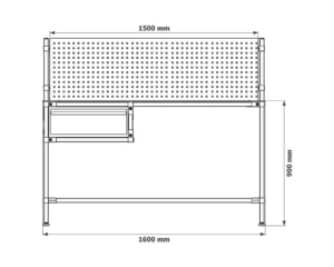 TETRIFORM workstation with perforated panel and drawer, front view with