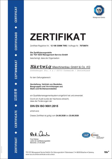 Zertifikat DIN EN ISO 9001:2015 (TÜV SÜD)