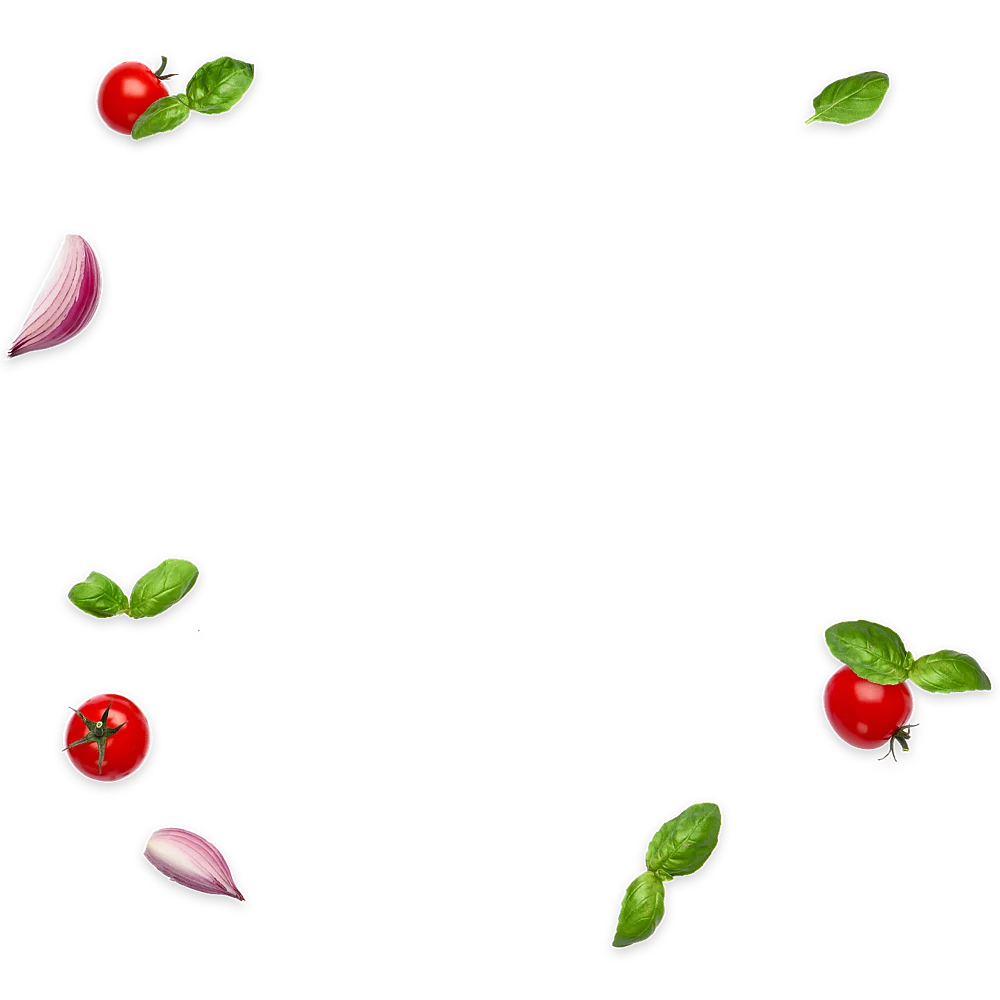 Frische Zutaten: Tomaten, Pilze und Basilikum