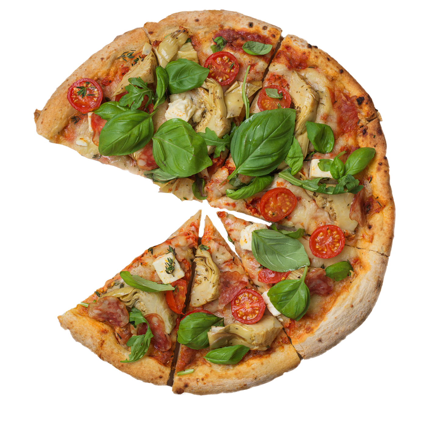 Steinofenpizza mit Tomaten, Pesto und Parmesan