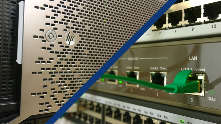 Server, Switch und Router im Netzwerkschrank