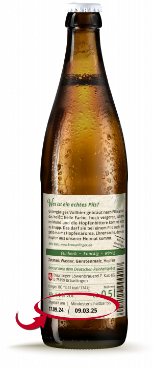 Freiwilliges Abfülldatum und kurzes MHD auf der Flasche