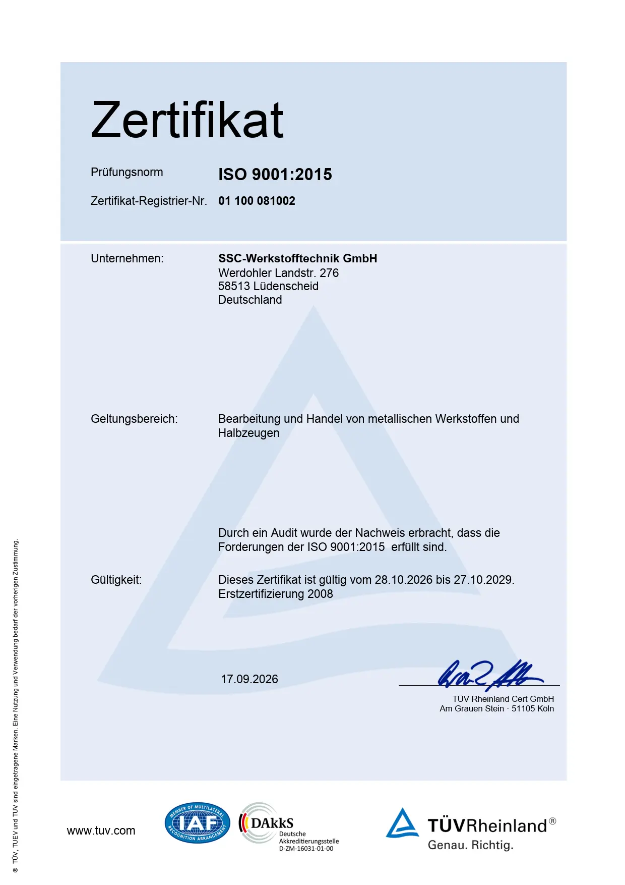 ISO-9001:2015-Zertifikat