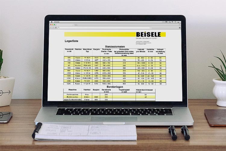 Lagerliste grundüberholter Stanzautomaten