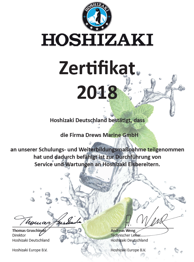 Hoshizaki Service- und Wartungspartner-Zertifikat