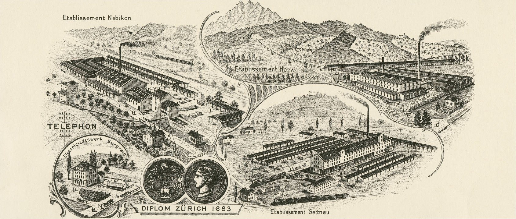 Historische Illustration der Ziegeleiwerke