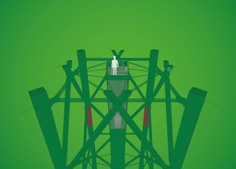 Holz-Hybridturm – Fachwerkskonstruktion aus Brettschichtholzträgern