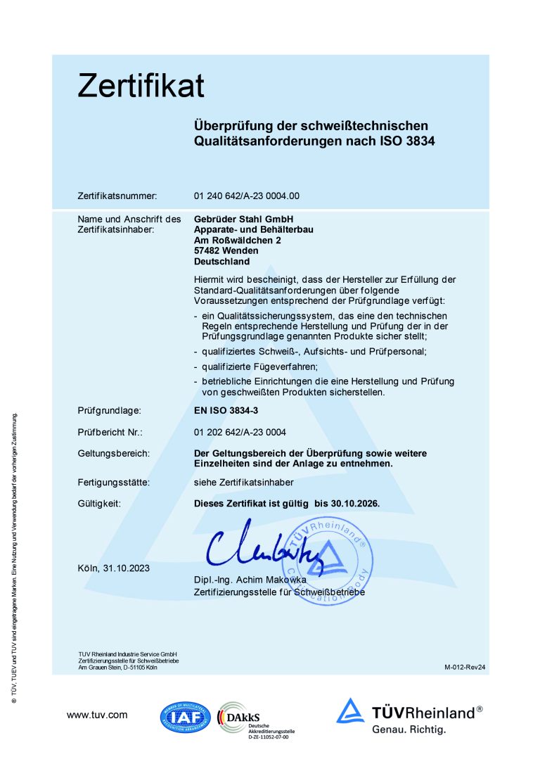 Zertifikat DIN EN ISO 3834-3