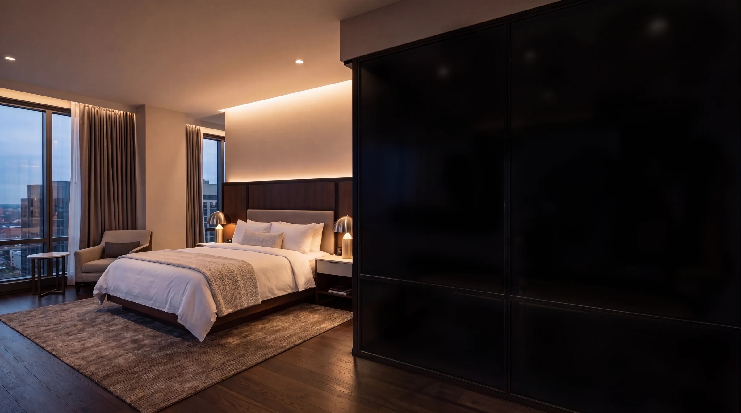 Schaltbare Glastrennung in der Hotel-Suite