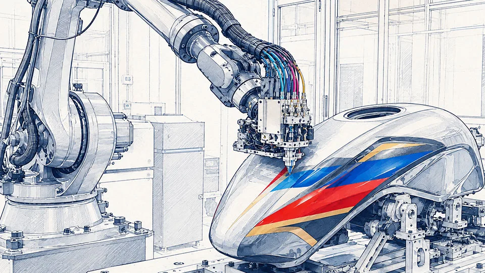 Automatisierter Mehrfarbendruck in der Motorradproduktion