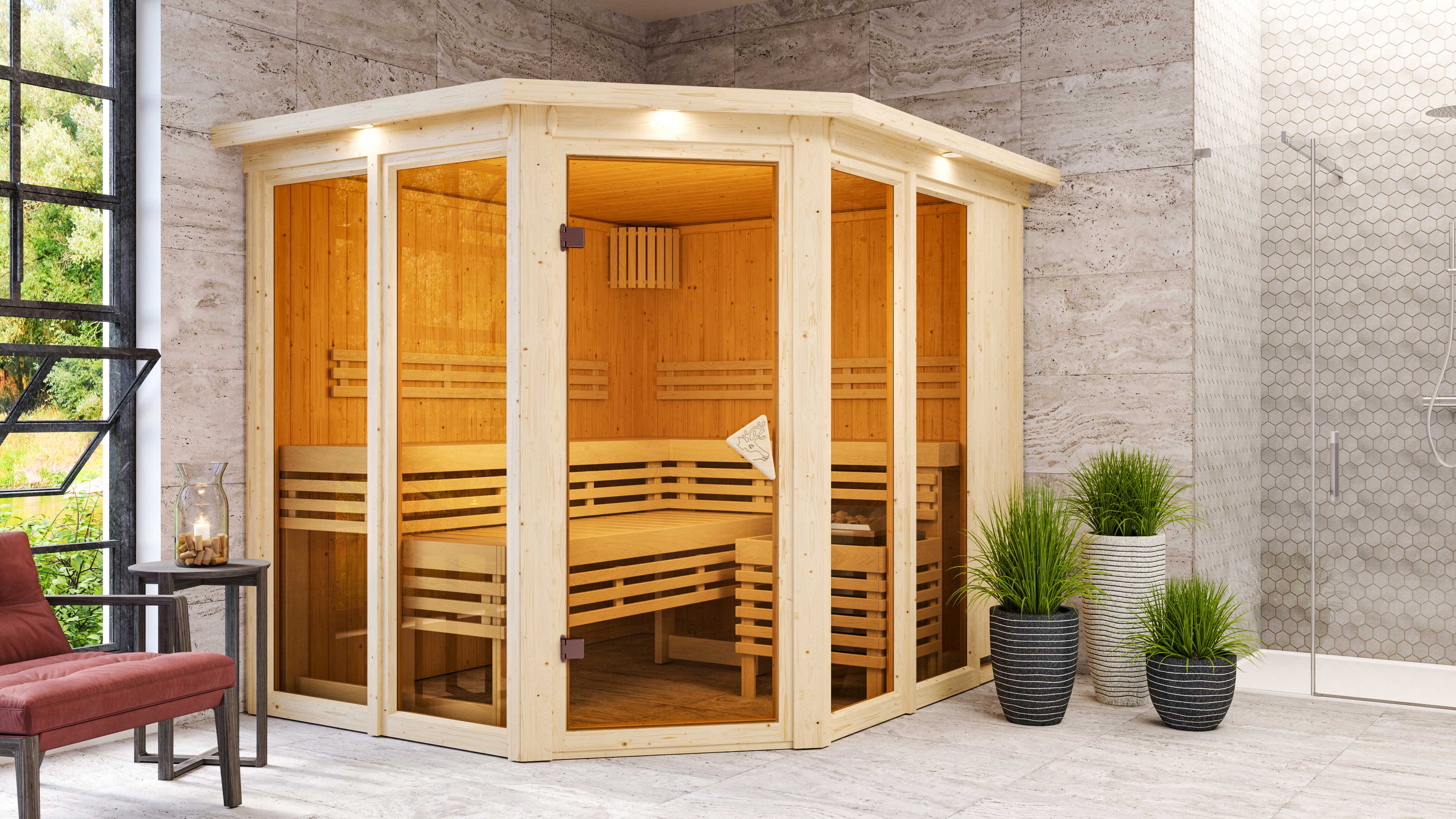 Ausstattungsmerkmale einer 68-mm-Massivholzsauna