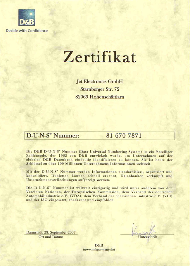D&B-Zertifikat (Dun & Bradstreet)