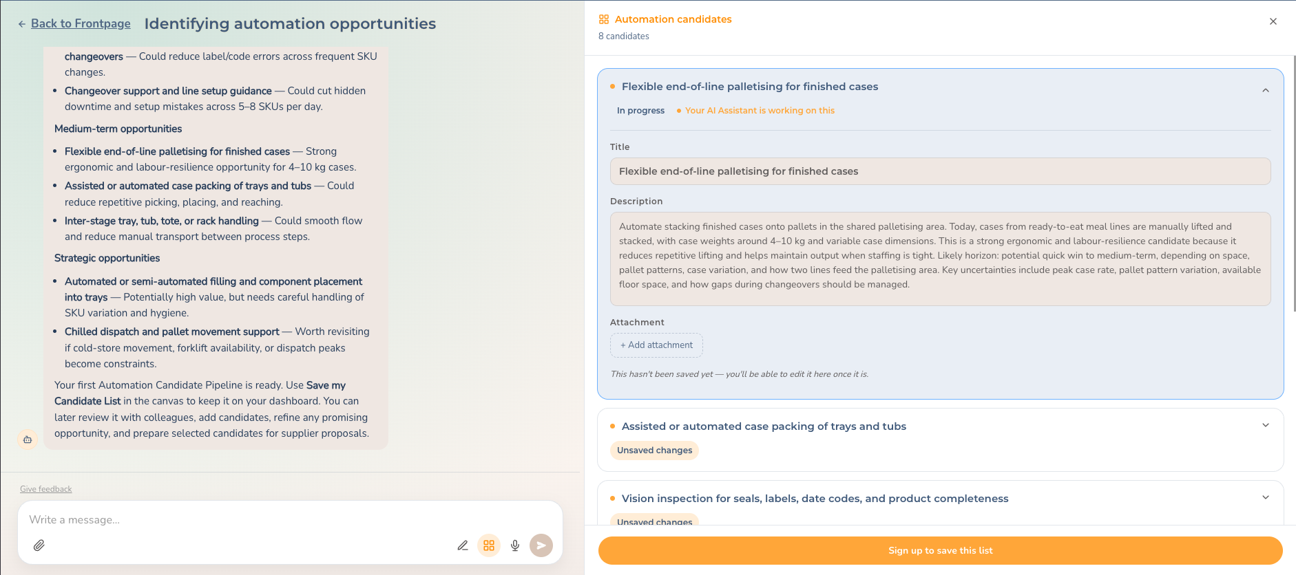 KI-generierte Liste priorisierter Automatisierungskandidaten