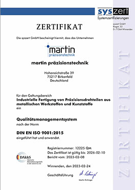 ISO 9001:2015-Zertifikat