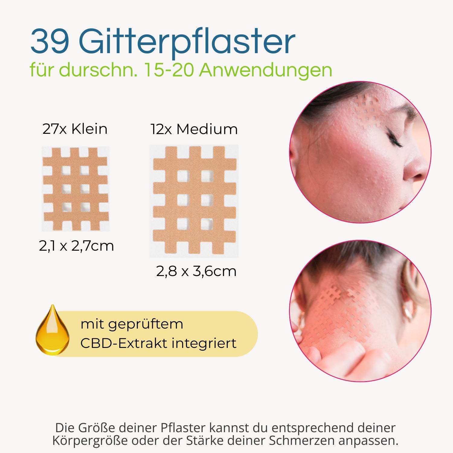 Gitterpflaster an Schläfe und Nacken angewendet