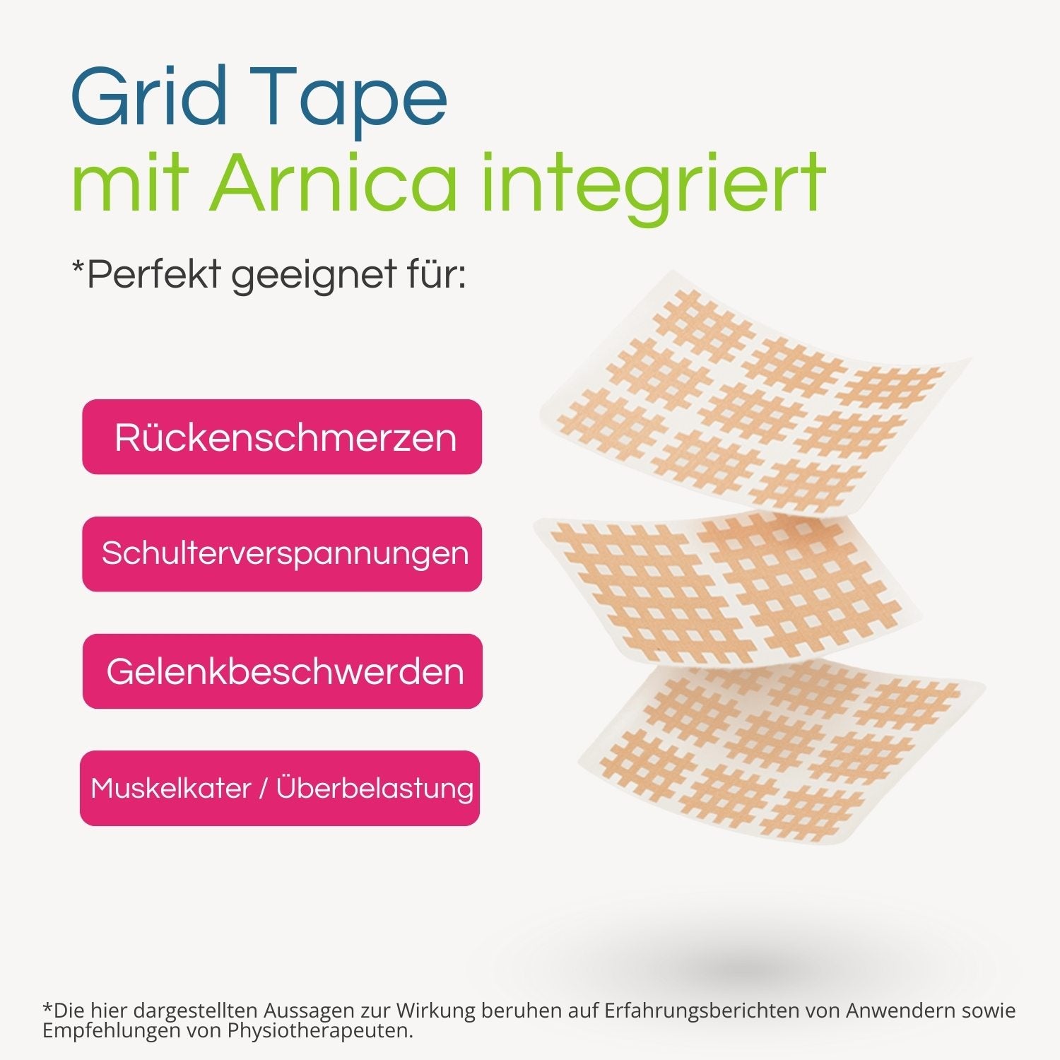 Einsatzbereiche des Grid Tapes mit Arnika