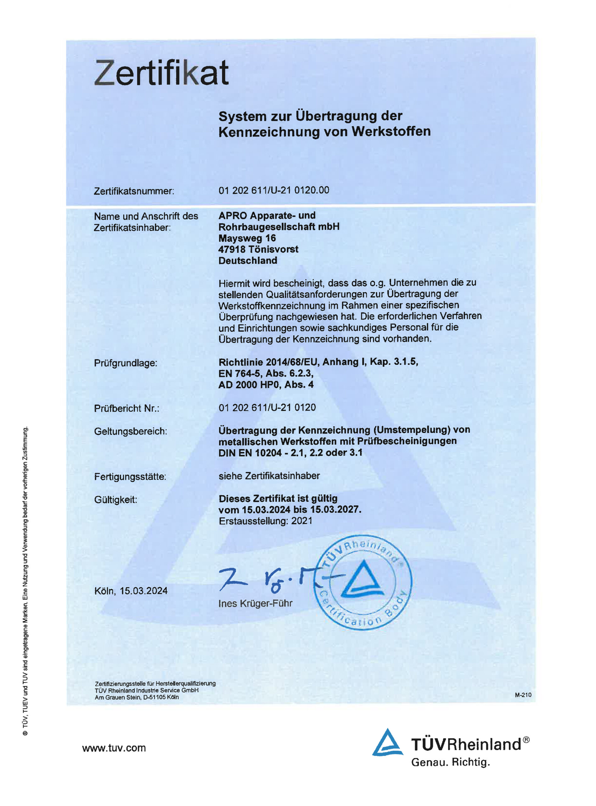 Zertifikat Werkstoffe