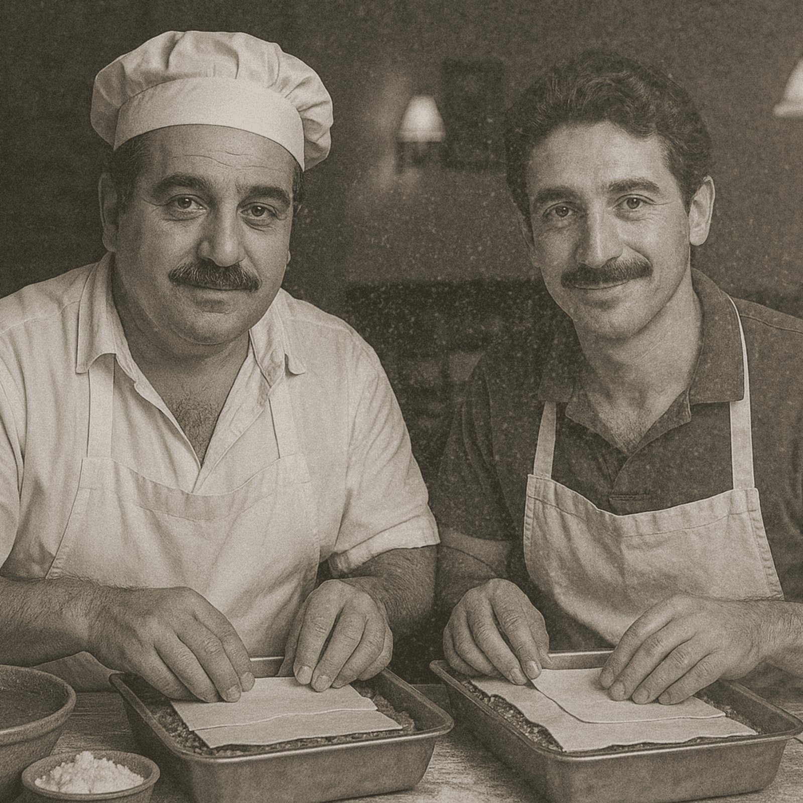 Historische Aufnahme der Giacobbe-Familie bei der Pastaherstellung