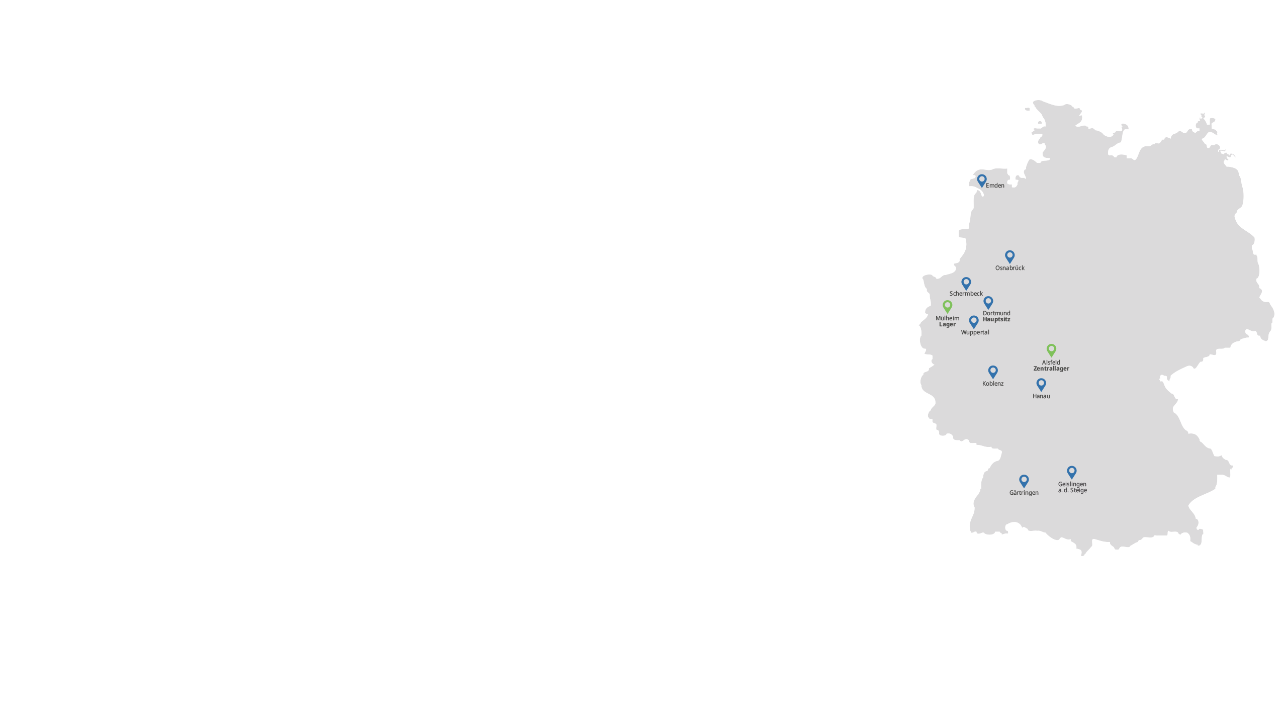 Beck & Co. Deutschlandkarte mit Zentrallagern