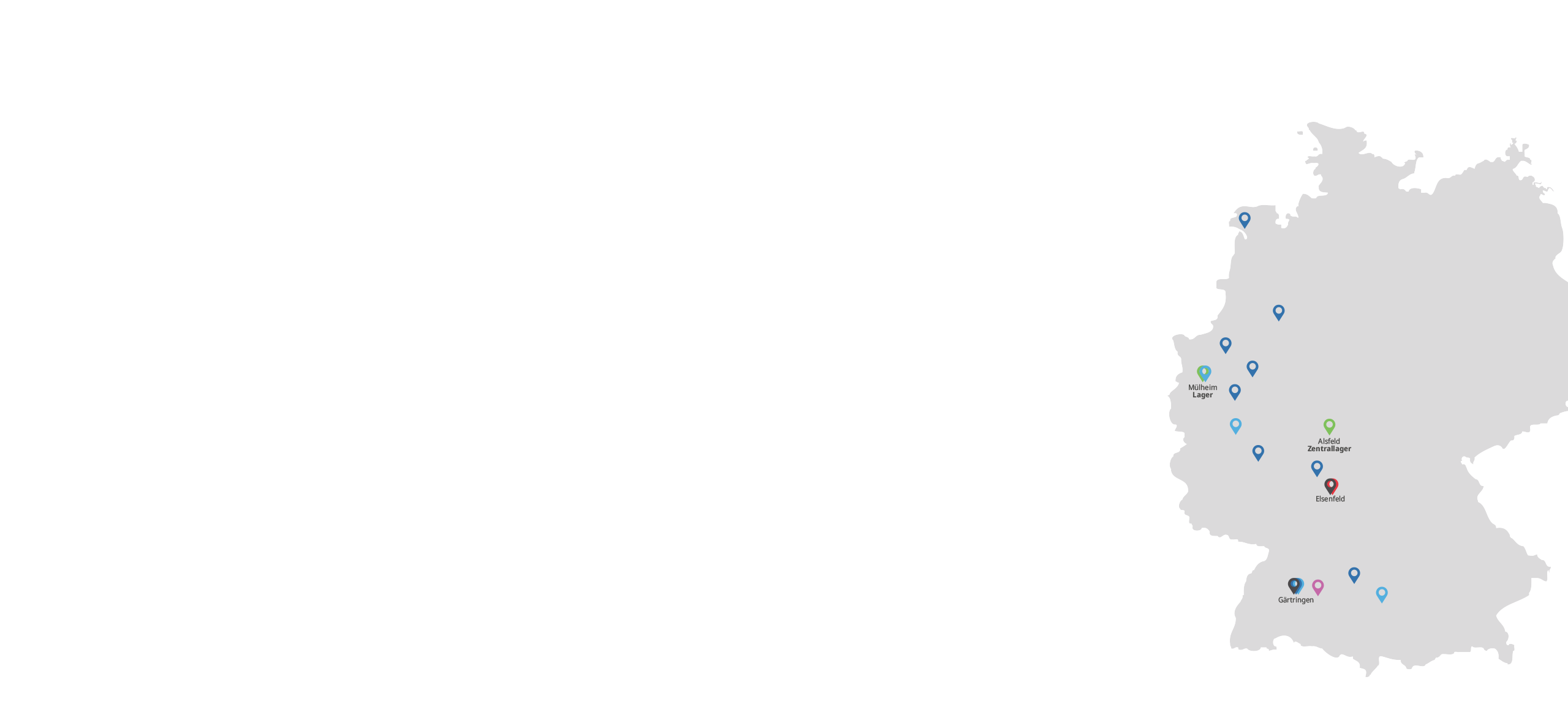 Deutschlandkarte der Tools Corporation mit Zentrallagern