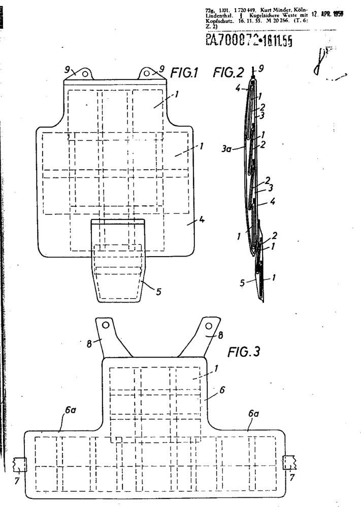 Erstes Patent für kugelsichere Weste mit Kopfschutz (1955)