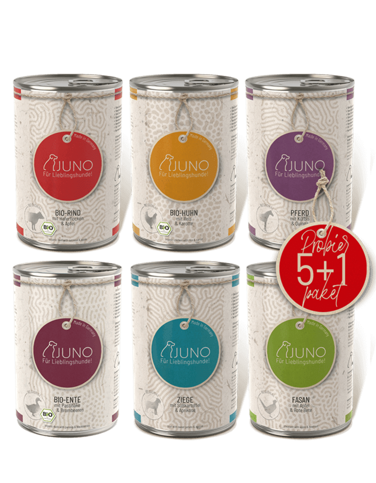 JUNO Bio-Hundefutter Probierpaket 5+1