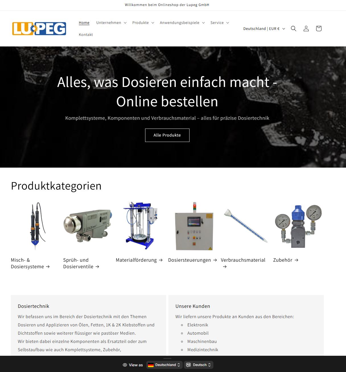Onlineshop für Dosierkomponenten