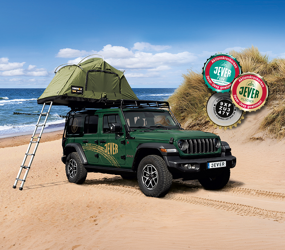 Jever Jeep beim Code-Gewinnspiel am Strand