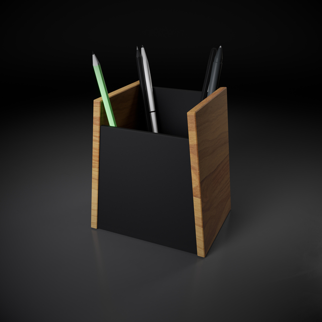 Stifteköcher aus Acryl schwarz und Holz