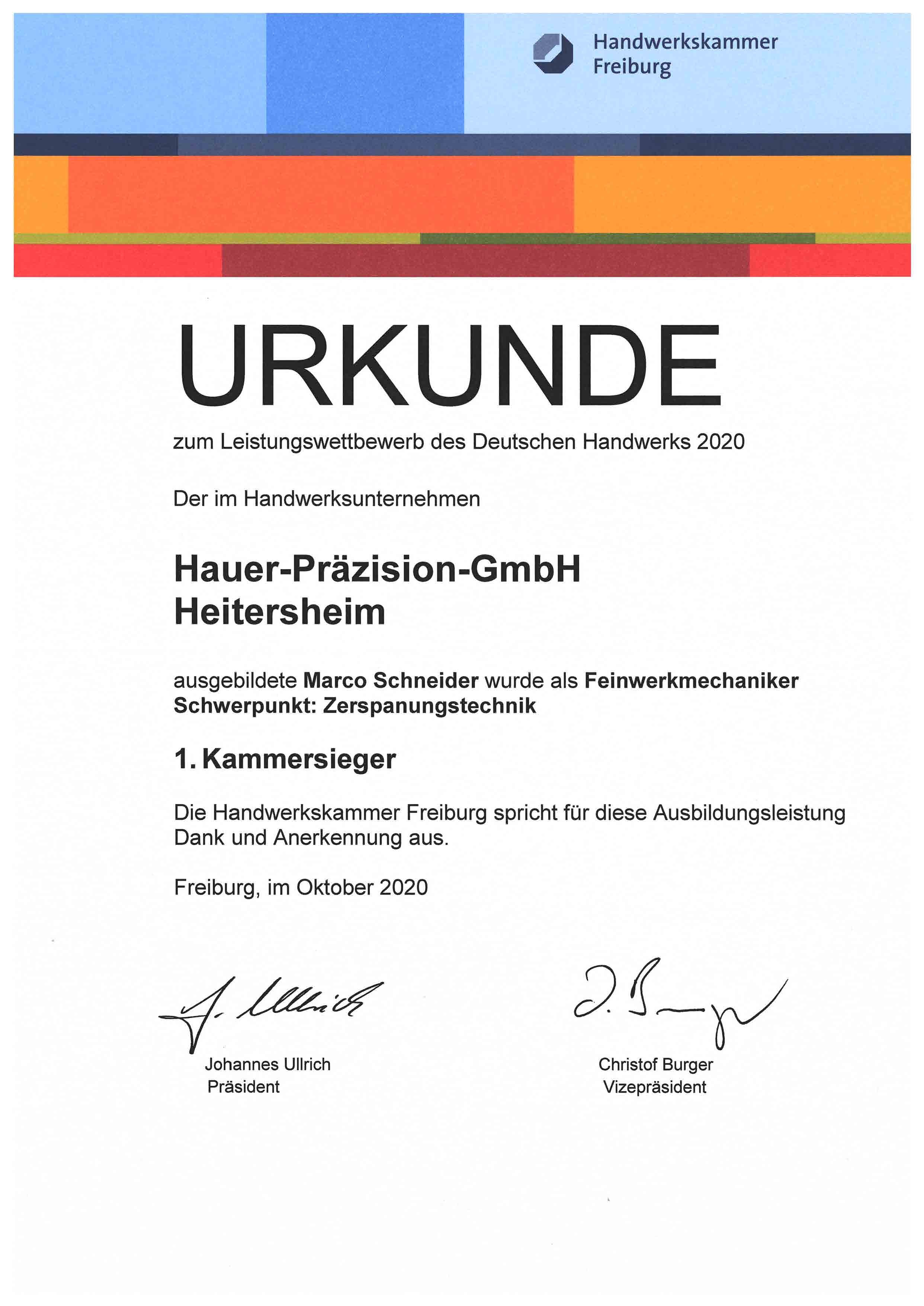 Urkunde Leistungswettbewerb des Deutschen Handwerks
