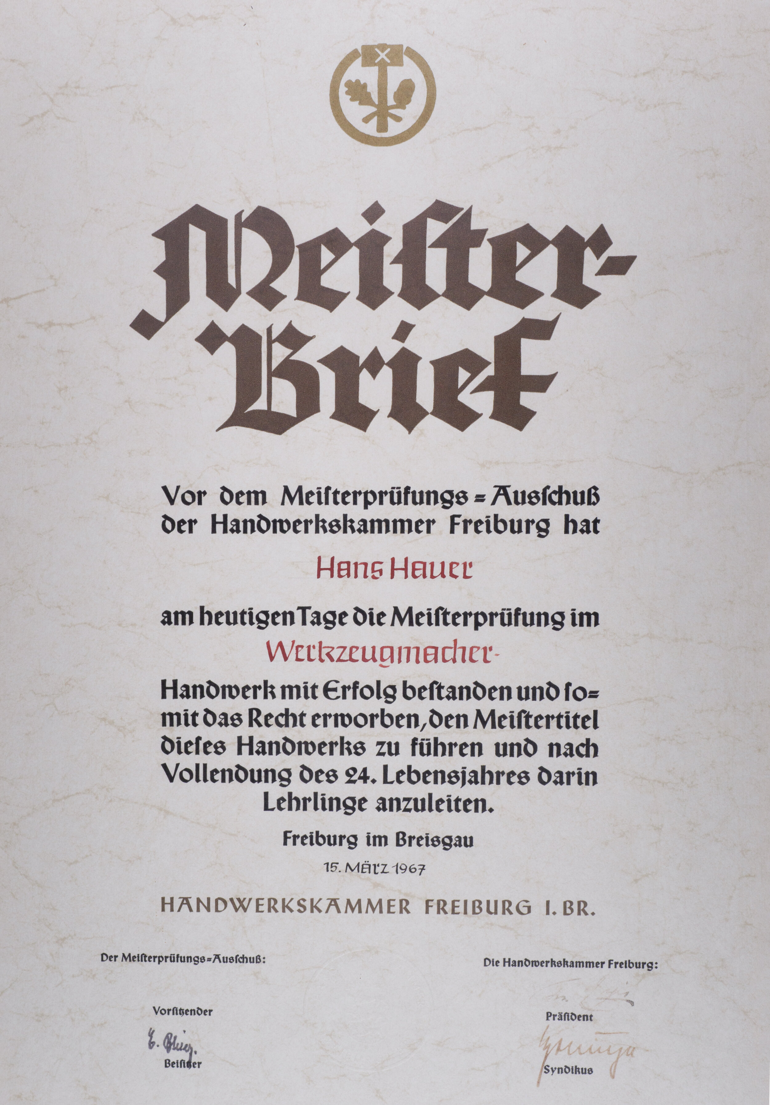 Meisterbrief Werkzeugmacher