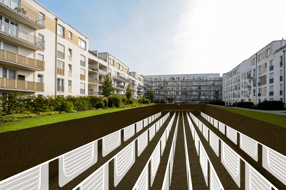 Einbau der Kollektoren unter Rasenfläche